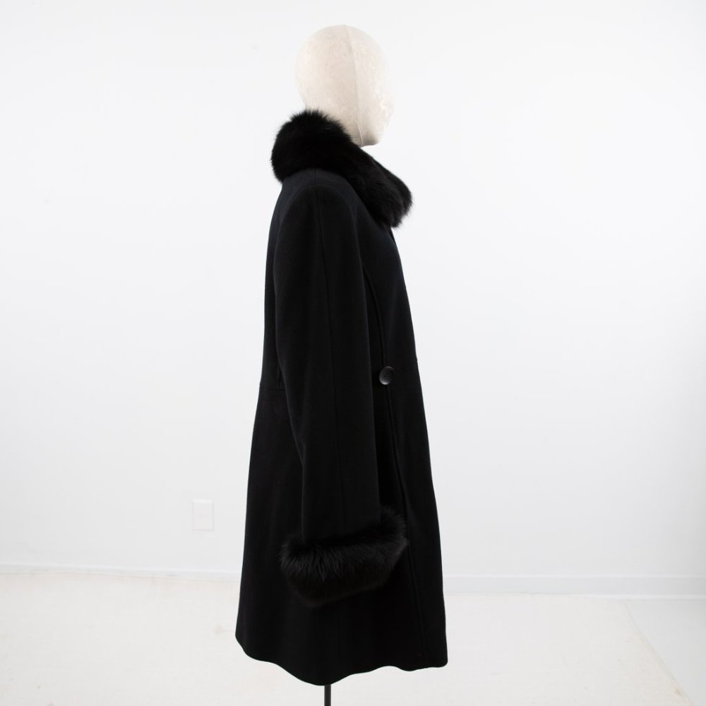 Vintage M Cashmere Wool Fox Fur Winter Coat Black - Picture 5 of 12